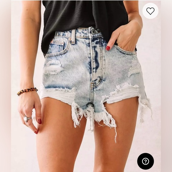 NWT Revolve Signature 8 Blue Jean Shorts High-rise Distressed Acid washed - Picture 1 of 10
